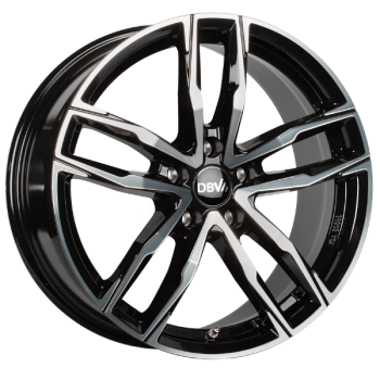 DBV Alufelge Vienna II schwarz glänzend, front poliert 8x18 ET48 5x108 Nabe 70.1 KBA 53628